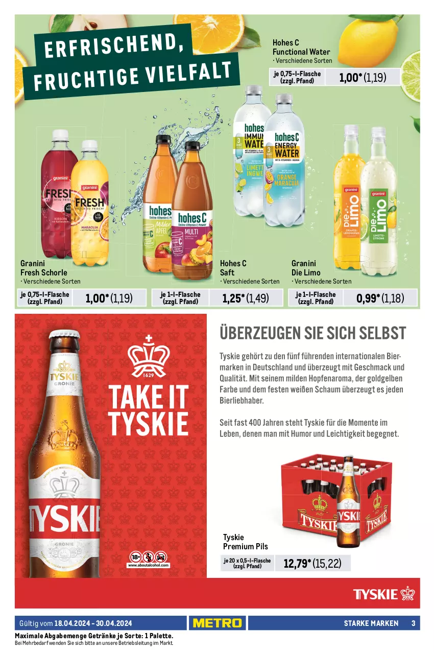 Aktueller Prospekt Metro - Starke Marken Profi - von 18.04 bis 30.04.2024 - strona 3 - produkty: Becher, coca-cola, cola, Dr. Oetker, eis, eistee, ente, flasche, getränk, getränke, granini, granini die limo, grütze, Hohes C, LG, limo, Löffel, milch, milchreis, mousse, Palette, pils, premium pils, pudding, reis, saft, schorle, tee, Ti, tyskie