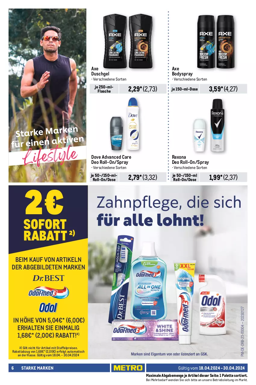 Aktueller Prospekt Metro - Starke Marken Profi - von 18.04 bis 30.04.2024 - strona 6 - produkty: allzweckreiniger, ariel, auto, axe, axe duschgel, body, bodyspray, deo, deo roll-on, dove, duschgel, eis, fairy, flasche, Kalkreiniger, lenor, LG, Meister, meister proper, Palette, Pods, reiniger, reis, rexona, roll-on, spülmittel, Ti, tisch, vollwaschmittel, wäscheparfüm, waschmittel, weck