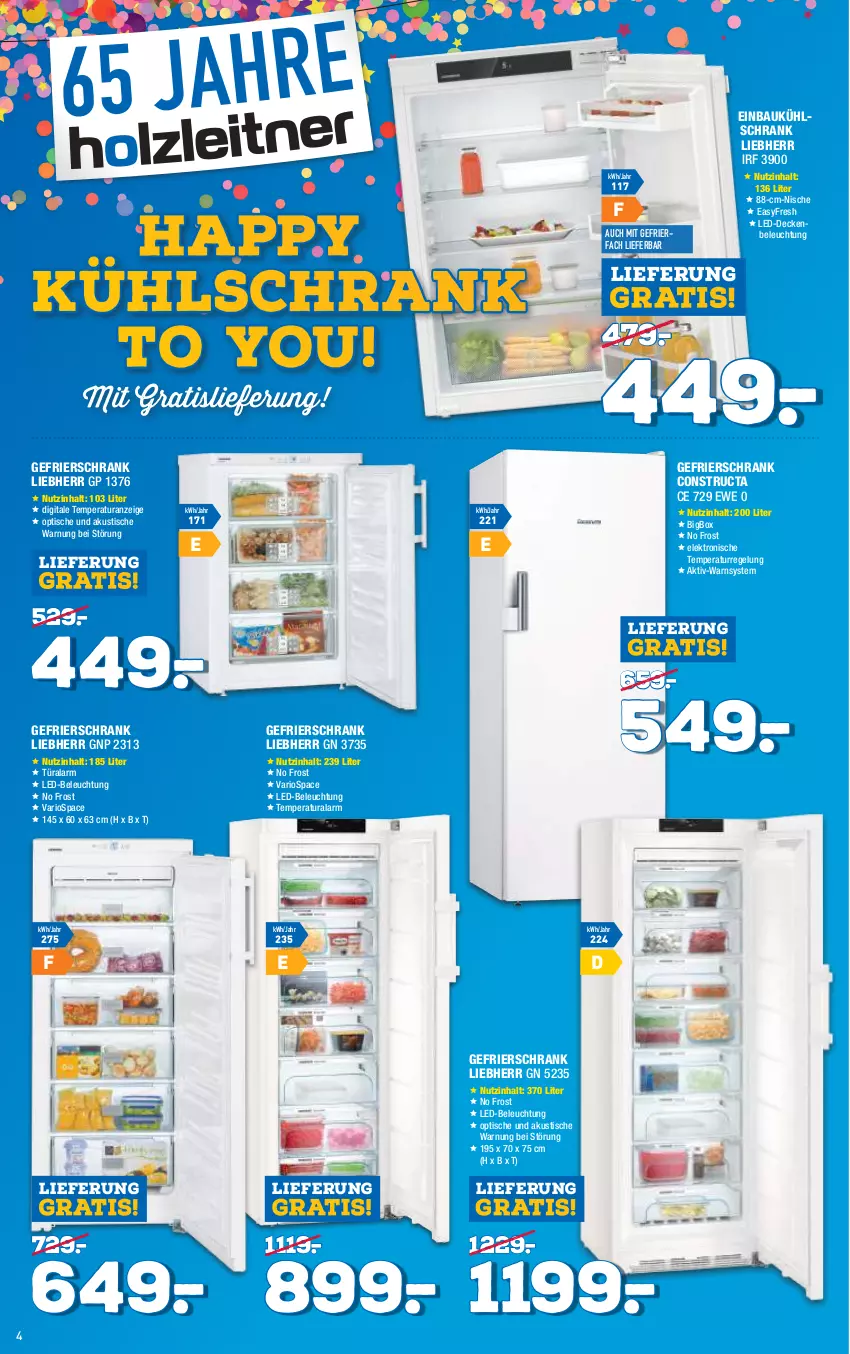 Aktueller Prospekt Holzleitner - Prospekte - von 18.03 bis 25.03.2022 - strona 4 - produkty: Bau, beleuchtung, Constructa, decke, einbaukühlschrank, gefrierfach, gefrierschrank, kühlschrank, led-beleuchtung, liebherr, Schrank, Ti, tisch, Yo