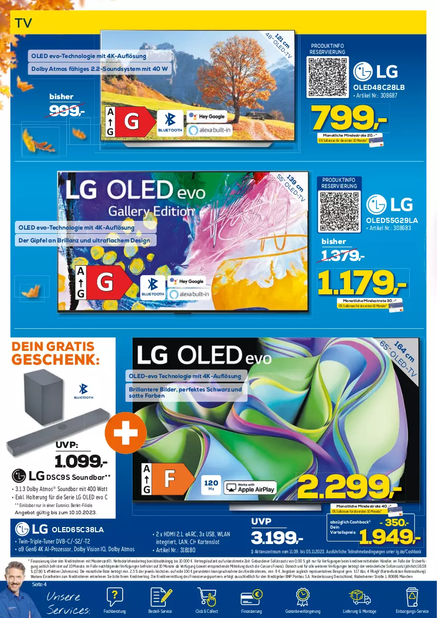 Aktueller Prospekt Berlet - Markt ändern > - von 09.10 bis 14.10.2023 - strona 4 - produkty: angebot, consors finanz, dvb, eimer, eis, HDMI, LG, mastercard, reis, soundbar, Ti, tuner, usb, vorteilspreis