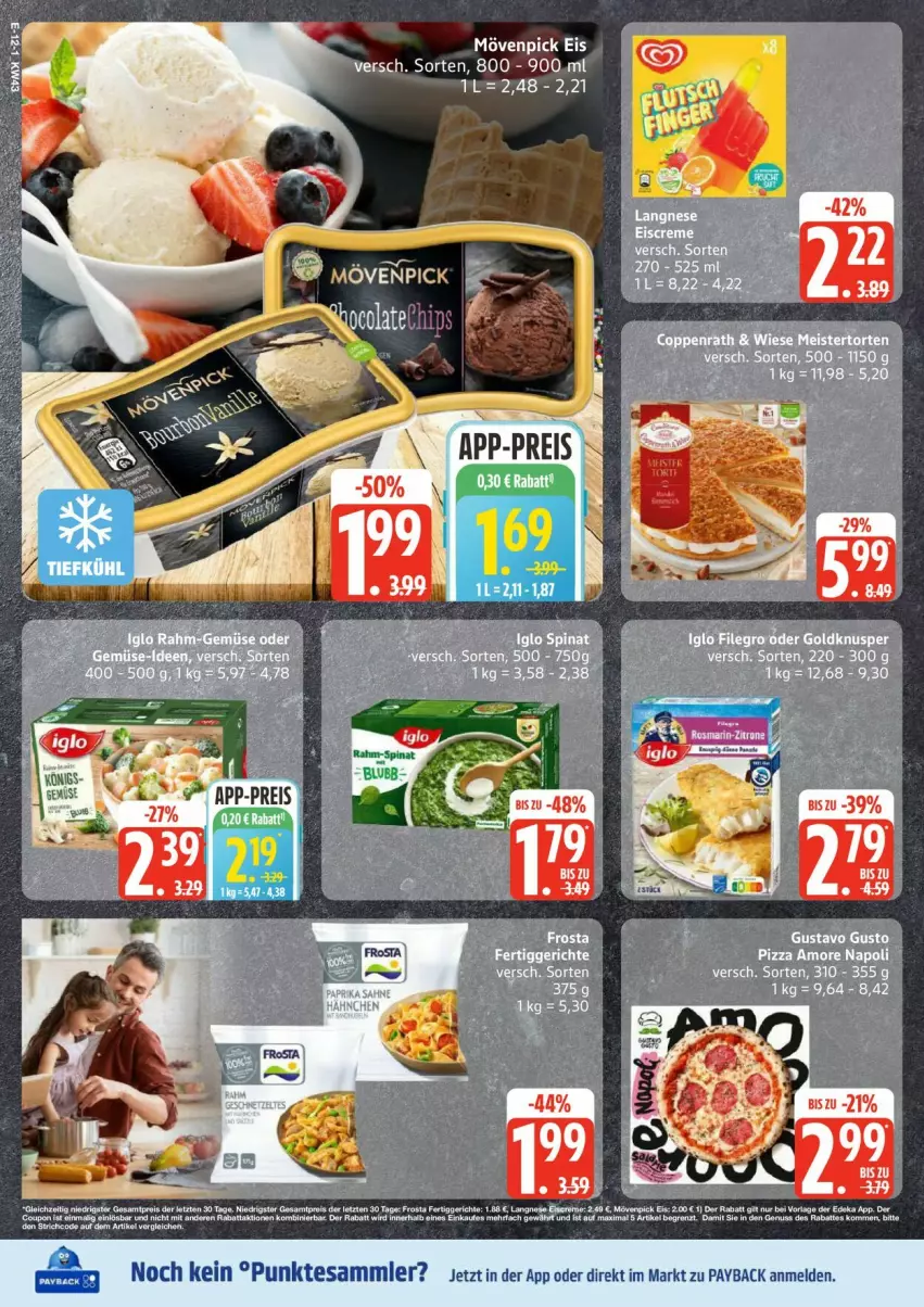 Aktueller Prospekt Edeka - Prospekte - von 20.10 bis 25.10.2025 - strona 12 - produkty: deka, eier, eis, fertiggericht, fertiggerichte, frosta, langnese, langnese eis, mövenpick, mövenpick eis, payback, reis, tesa, Ti, ZTE