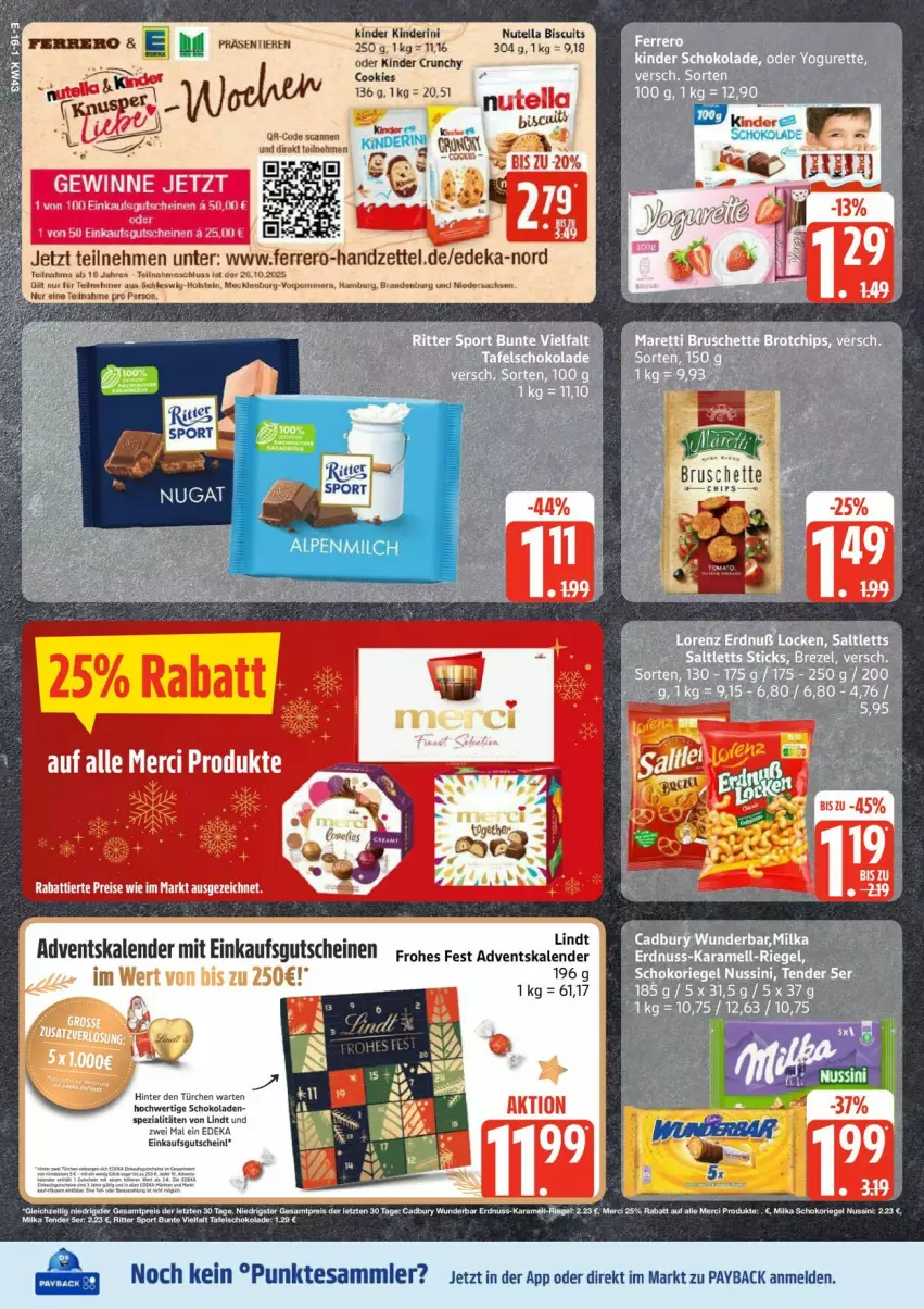 Aktueller Prospekt Edeka - Prospekte - von 20.10 bis 25.10.2025 - strona 16 - produkty: cookie, cookies, deka, eis, erde, ferrero, gutschein, Kinder, lindt, milka, nutella, payback, ritter, ritter sport, sac, schoko, schokolade, schokoladen, Spezi, Sport, tee, tender, tesa, Ti, Tiere, Yo, yogurette