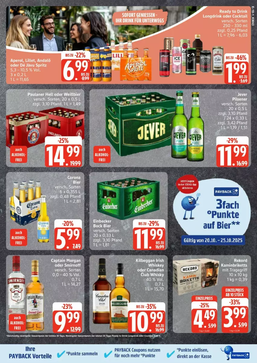 Aktueller Prospekt Edeka - Prospekte - von 20.10 bis 25.10.2025 - strona 19 - produkty: bier, cocktail, coupon, coupons, drink, eis, payback, reis, Ti, ZTE