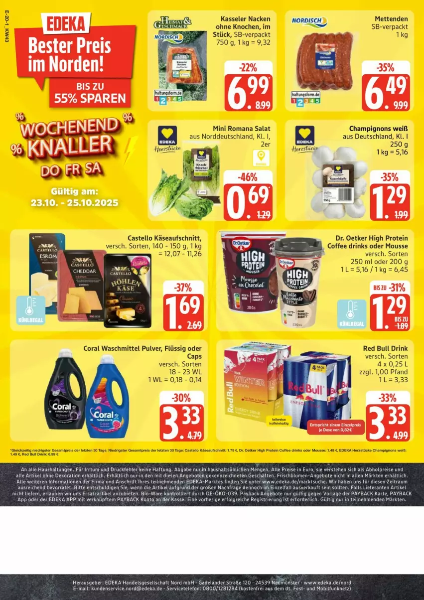 Aktueller Prospekt Edeka - Prospekte - von 20.10 bis 25.10.2025 - strona 20 - produkty: aufschnitt, Cap, Coral, deka, Dr. Oetker, drink, drinks, eis, Käse, kasseler, Mett, metten, Mettenden, mousse, red bull, reis, Ti, waschmittel, ZTE