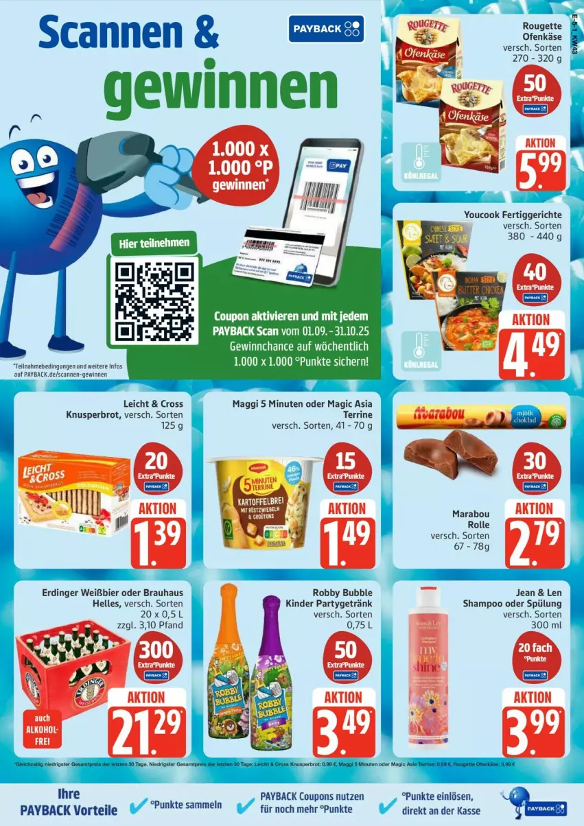 Aktueller Prospekt Edeka - Prospekte - von 20.10 bis 25.10.2025 - strona 5 - produkty: bier, brot, coupon, coupons, elle, erdinger, fertiggericht, fertiggerichte, getränk, Käse, Kinder, maggi, Marabou, Ofen, Ofenkäse, payback, robby, rouge, rougette, shampoo, shampoo oder spülung, spülung, terrine, Ti, Yo, YouCook
