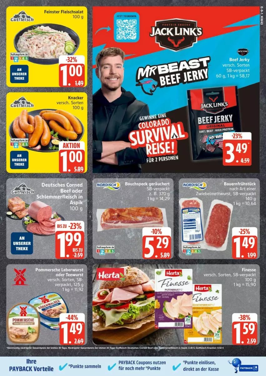 Aktueller Prospekt Edeka - Prospekte - von 20.10 bis 25.10.2025 - strona 9 - produkty: beef, corned beef, coupon, coupons, eis, fleisch, fleischsalat, gutfleisch, knacker, LG, payback, reis, salat, Ti, ZTE
