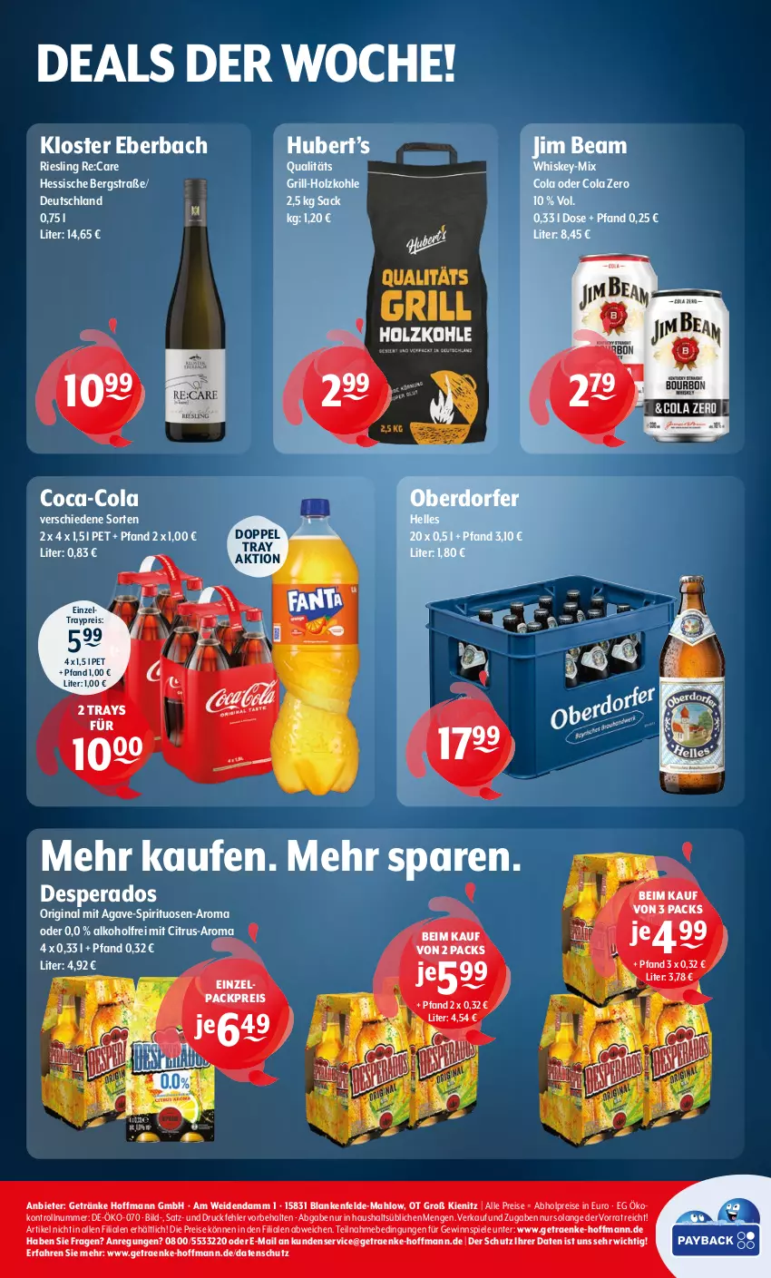 Aktueller Prospekt Getraenke Hoffmann - Prospekte - von 28.07 bis 02.08.2025 - strona 8 - produkty: abholpreise, alkohol, citrus, coca-cola, cola, desperados, eis, elle, getränk, getränke, gewinnspiel, gin, grill, grill-holzkohle, Holz, holzkohle, jim beam, Kloster Eberbach, reis, riesling, sac, Spiele, spirituosen, Ti, whiskey, Zelt
