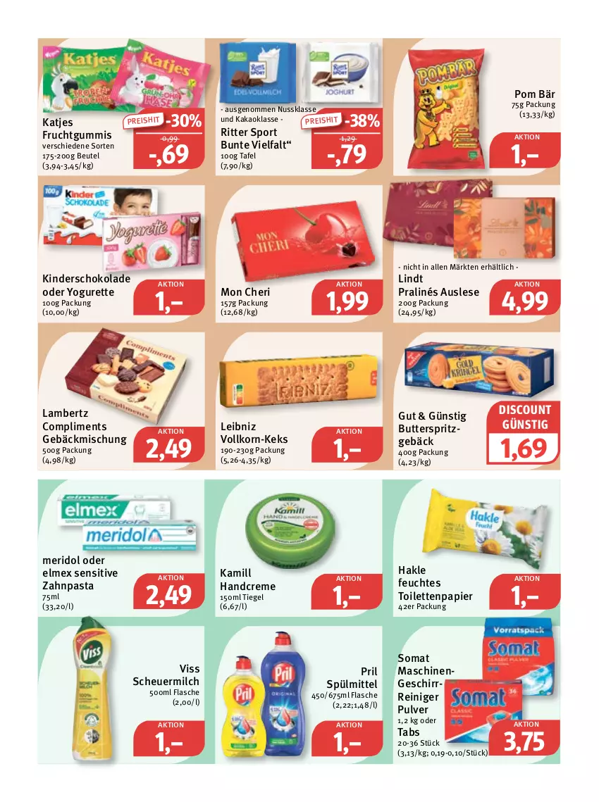 Aktueller Prospekt Feneberg - Prospekte - von 13.10 bis 15.10.2022 - strona 14 - produkty: Amber, beutel, butter, creme, discount, eis, elmex, feuchtes toilettenpapier, flasche, frucht, fruchtgummi, fruchtgummis, gebäckmischung, geschirr, hakle, handcreme, Heu, kakao, Kamill, katjes, keks, Kinder, korn, lambertz, leibniz, lindt, meridol, milch, nuss, oder yogurette, papier, pasta, pril, reiniger, reis, ritter, ritter sport, scheuermilch, schoko, schokolade, somat, Sport, Spritzgebäck, spülmittel, Ti, toilettenpapier, Yo, yogurette, zahnpasta