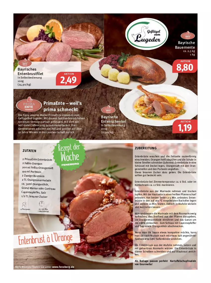 Aktueller Prospekt Feneberg - Prospekte - von 13.10 bis 15.10.2022 - strona 4 - produkty: Anrichte, auer, backofen, Bau, Bauer, bio, braten, braun, brustfilet, decke, Deckel, eis, ente, Entenbrust, Entenschenkel, filet, Geflügel, gefu, henkel, ilag, kartoffel, Kraut, kühlschrank, leine, likör, marinade, marmelade, nudel, nudeln, Ofen, orange, orangen, orangensaft, pfanne, pfeffer, Portwein, reifen, rezept, rezepte, rosmarin, saft, salz, sauce, Schal, Schale, schenkel, Schrank, schüssel, Soße, Spülen, Ti, Tiere, wein, WICK, ZTE, zucker