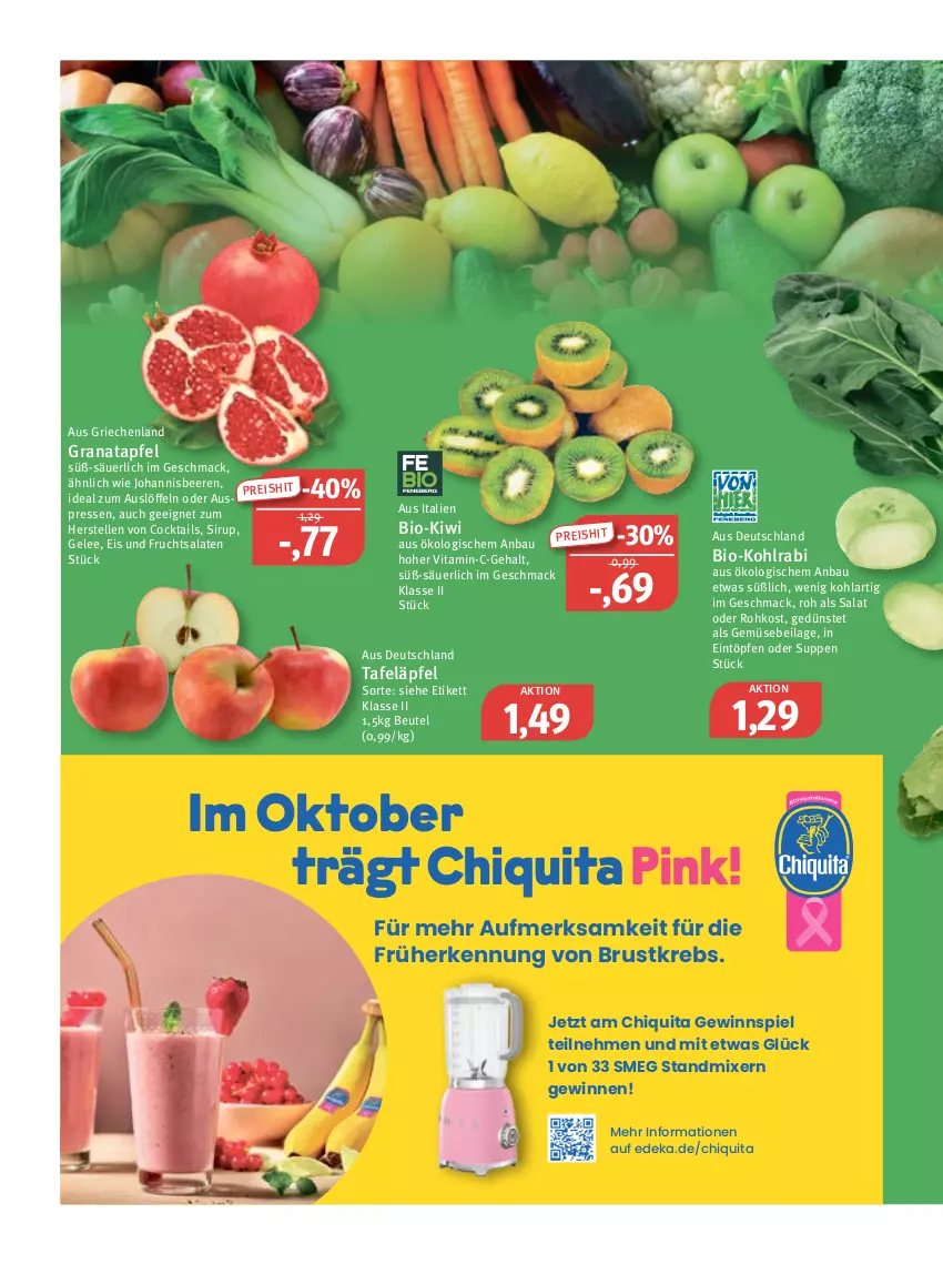 Aktueller Prospekt Feneberg - Prospekte - von 13.10 bis 15.10.2022 - strona 8 - produkty: apfel, Bau, beere, beeren, beutel, bio, chiquita, cocktail, cocktails, deka, eintöpfe, eis, elle, frucht, gelee, gewinnspiel, grana, granatapfel, ilag, johannisbeere, Johannisbeeren, kiwi, kohlrabi, Krebs, Löffel, mac, Mixer, Rana, reis, salat, salate, sirup, standmixer, suppe, suppen, tafeläpfel, Ti, vita