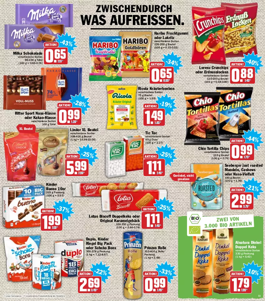 Aktueller Prospekt Hit - Prospekte - von 31.01 bis 05.02.2022 - strona 11 - produkty: Berger, beutel, biscoff, Cashew, chips, cola, crunchips, duplo, eis, elle, erdnuss, frucht, fruchtgummi, gin, haribo, kakao, keks, Kinder, kinder bueno, kinder riegel, kräuter, Lakritz, LG, lindor, lorenz, lorenz crunchips, mandel, mandeln, milka, milka schokolade, natur, natura, nuss, oder lakritz, prinzen rolle, reis, reiss, Ricola, riegel, ritter, ritter sport, salz, schoko, schokolade, seeberger, Sport, teller, Ti, tortilla, Tortilla Chips