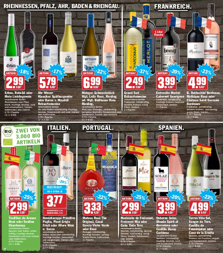 Aktueller Prospekt Hit - Prospekte - von 31.01 bis 05.02.2022 - strona 18 - produkty: aktionspreis, asti, Bad, burgunder, cabernet, cabernet sauvignon, casal garcia, chardonnay, dell, ecco, eis, elle, ente, entrecôte, erde, finesse, flasche, freixenet, frucht, früchte, früchten, Germ, gin, grand sud, gsw, leitz, mateus, merl, merlot, olaz, osborne, Pinot, pinot grigio, primitivo, rebsortenweine, reis, resa, riesling, sauvignon, Schmuck, spätburgunder, teller, Ti, vinho verde, wein, weine, Wild