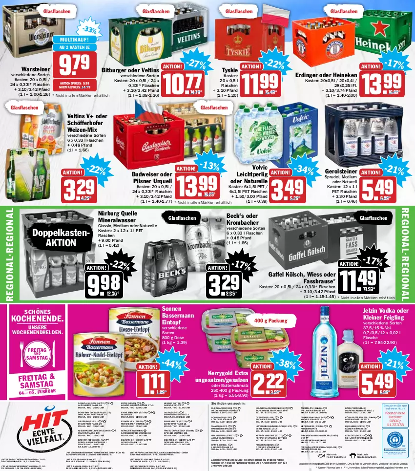 Aktueller Prospekt Hit - Prospekte - von 31.01 bis 05.02.2022 - strona 20 - produkty: aktionspreis, Alwa, angebot, angebote, auer, Bad, bitburger, braun, brause, budweiser, burger, butter, Butterschmalz, drucker, eimer, eintopf, eis, elle, Engel, erdinger, fassbrause, fisch, flasche, gerolsteine, gerolsteiner, glasflasche, heineken, jelzin, kerrygold, kerrygold extra, kerze, kleiner feigling, krombache, krombacher, leine, Lübecker, malz, mineralwasser, natur, pils, pilsner, pilsner urquell, Rauch, reis, rel, rwe, salz, Schmalz, schöfferhofer, Sprudel, steiner, teller, Ti, topf, tyskie, uhr, veltins, vodka, volvic, warsteiner, wasser