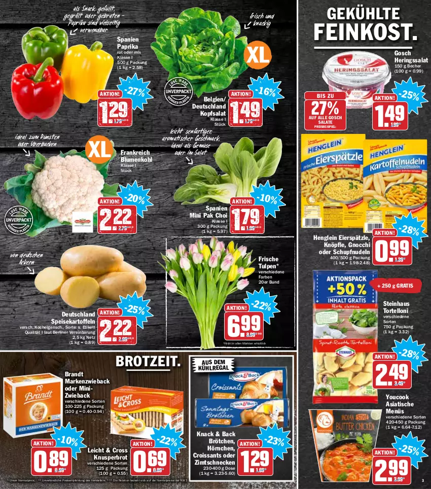 Aktueller Prospekt Hit - Prospekte - von 31.01 bis 05.02.2022 - strona 3 - produkty: aus dem kühlregal, Becher, berliner, blume, blumen, blumenkohl, brandt, braten, brot, brötchen, Croissant, croissants, eier, eierspätzle, eis, elle, feinkost, gnocchi, grill, henglein, hering, Herings, hörnchen, kartoffel, kartoffeln, kopfsalat, kühlregal, LG, mac, Markenzwieback, nudel, nudeln, Pak Choi, paprika, regal, reis, rel, ring, rwe, salat, salate, senf, snack, speisekartoffeln, steinhaus, teller, tender, Ti, tisch, torte, tortelloni, Yo, YouCook