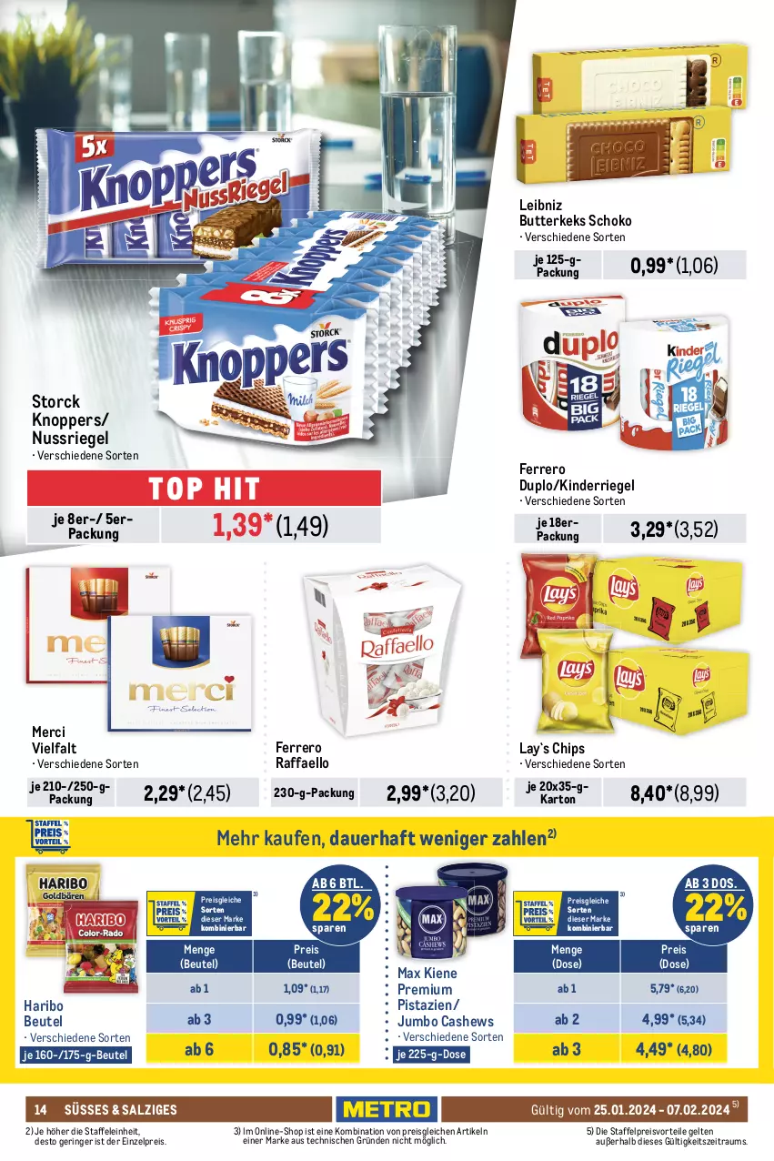 Aktueller Prospekt Metro - Food - NonFood - von 25.01 bis 07.02.2024 - strona 14 - produkty: auer, beutel, bio, bohne, butter, butterkeks, caffè crema, Cashew, chips, corny, dallmayr, dallmayr prodomo, Dr. Oetker, duplo, eis, espresso, ferrero, getränk, getränke, haribo, jacobs, jumbo, keks, Kinder, knoppers, konfitüre, leibniz, merci, Metro, mövenpick, müsli, nespresso, nuss, nussriegel, pistazien, preisvorteil, prodomo, raffaello, reis, riegel, ring, rioba, salz, schoko, Schwartau, storck, Ti, vita, vitalis, vitalis müsli, Yo