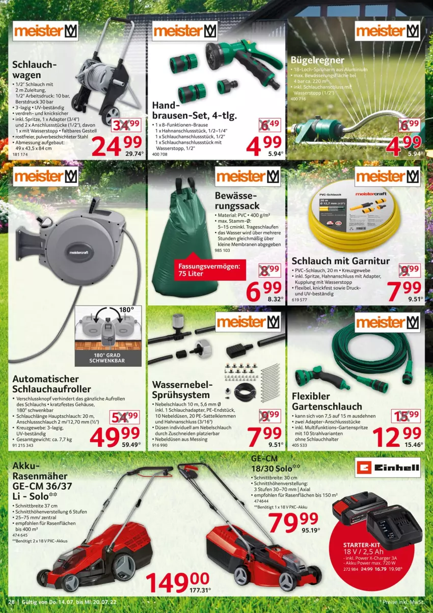 Aktueller Prospekt Selgros - Nonfood - von 14.07 bis 20.07.2022 - strona 28 - produkty: adapter, akku, auto, Bau, brause, Brei, eier, garnitur, Garten, gartenschlauch, Laufen, leine, LG, rasen, rasenmäher, Ria, Roller, sac, sattel, schlauch, senf, Ti, tisch, wasser, Yo