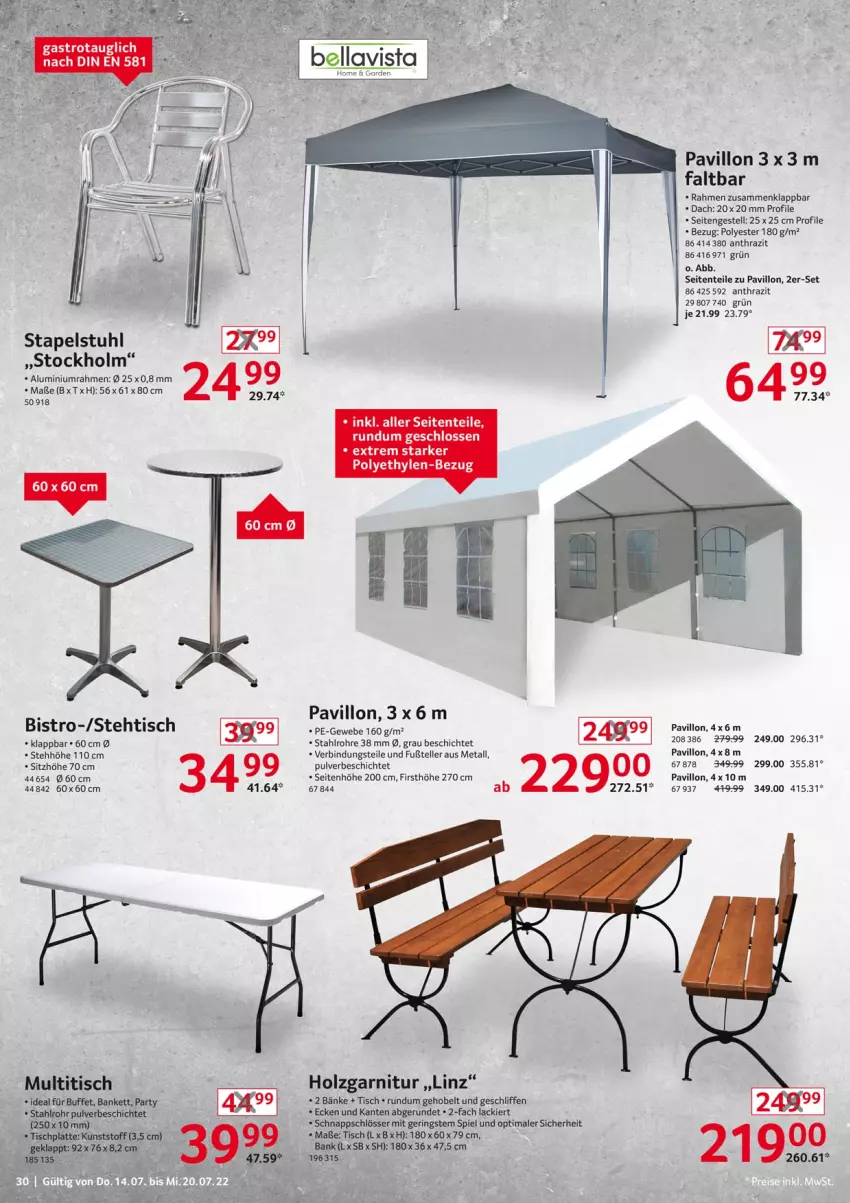 Aktueller Prospekt Selgros - Nonfood - von 14.07 bis 20.07.2022 - strona 30 - produkty: elle, ente, garnitur, Holz, lack, pavillon, ring, Sitzhöhe, stapelstuhl, stuhl, teller, Ti, tisch