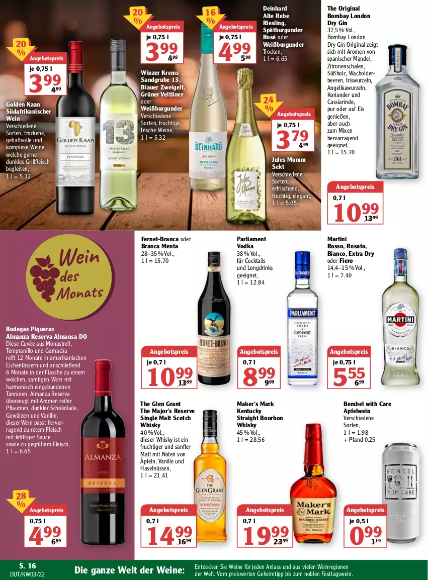 Aktueller Prospekt Globus - Prospekte - von 17.01 bis 22.01.2022 - strona 16 - produkty: angebot, angebotspreis, apfel, apfelwein, auer, beere, beeren, blauer zweigelt, bourbon, burgunder, cocktail, cocktails, cuvée, decke, drink, drinks, dry gin, eis, Fernet, flasche, fleisch, frucht, gewürz, gin, Glen Grant, grill, grüner veltliner, gsw, Holz, jules mumm, kentucky straight, Koriander, london dry, london dry gin, mandel, martini, mumm, pflaume, pflaumen, reis, rel, Ria, riesling, rind, rosato, sauce, Schal, Schale, schoko, schokolade, scotch, scotch whisky, sekt, single malt, spätburgunder, tempranillo, Ti, tuc, vanille, vodka, wein, weine, Weißburgunder, whisky, zitrone, zitronen, Zweigelt