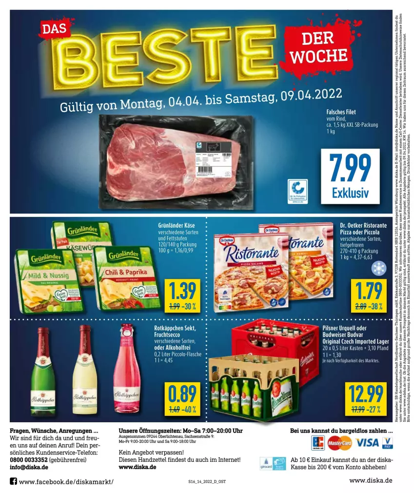 Aktueller Prospekt Diska - Prospekte - von 04.04 bis 09.04.2022 - strona 16 - produkty: alkohol, angebot, angebote, Astra, budweiser, deka, Dr. Oetker, ecco, eis, ente, frucht, fruchtsecco, gin, LG, pils, pilsner, pilsner urquell, rind, ring, ristorante, rotkäppchen, sac, sekt, telefon, Ti, uhr