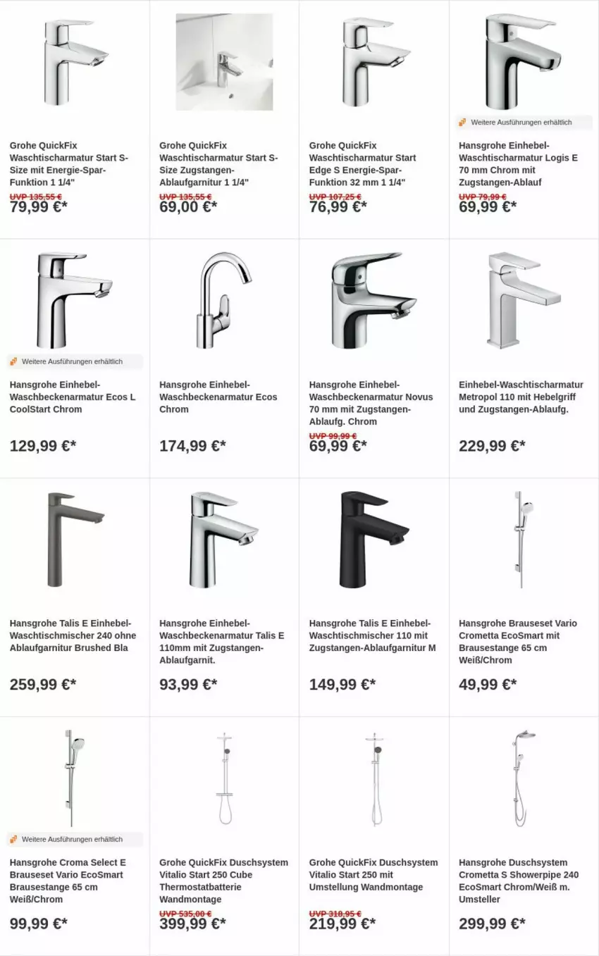 Aktueller Prospekt Obi - Prospekte - von 08.10 bis 16.10.2024 - strona 6 - produkty: armatur, batterie, brause, elle, garnitur, grohe, hansgrohe, LG, Metro, Mett, teller, thermostat, Ti, tisch, vita, waschbecken, waschtisch, waschtischarmatur