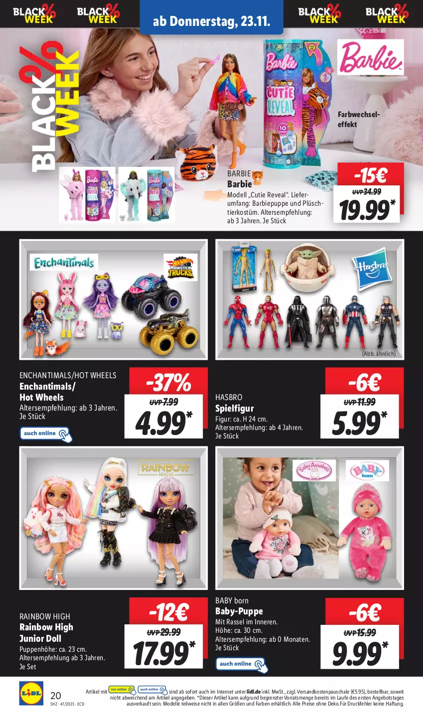 Aktueller Prospekt Lidl - Aktionsprospekt - von 20.11 bis 25.11.2023 - strona 24 - produkty: angebot, Barbie, dell, eis, elle, Hasbro, Hot Wheels, Mode, ndk, Plüsch, Puppe, reis, Schal, Schale, Ti, ZTE