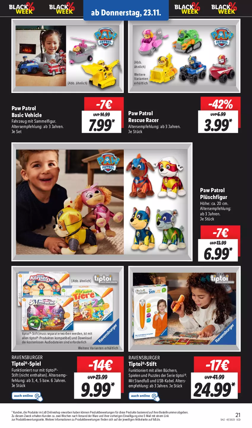 Aktueller Prospekt Lidl - Aktionsprospekt - von 20.11 bis 25.11.2023 - strona 25 - produkty: acer, burger, erde, Paw Patrol, Plüsch, Puzzle, ravensburger, Ria, Spiele, Ti, Tiptoi, usb, weck