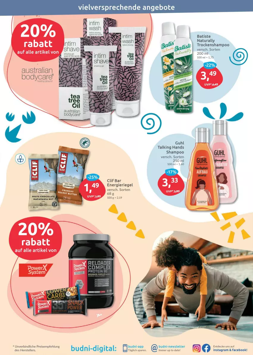 Aktueller Prospekt Budni - Prospekte - von 09.05 bis 14.05.2022 - strona 9 - produkty: angebot, angebote, aust, body, cola, decke, eis, elle, Guhl, mac, macadamia, natur, natura, reis, riegel, shampoo, teller, Ti, Trockenshampoo, white chocolate