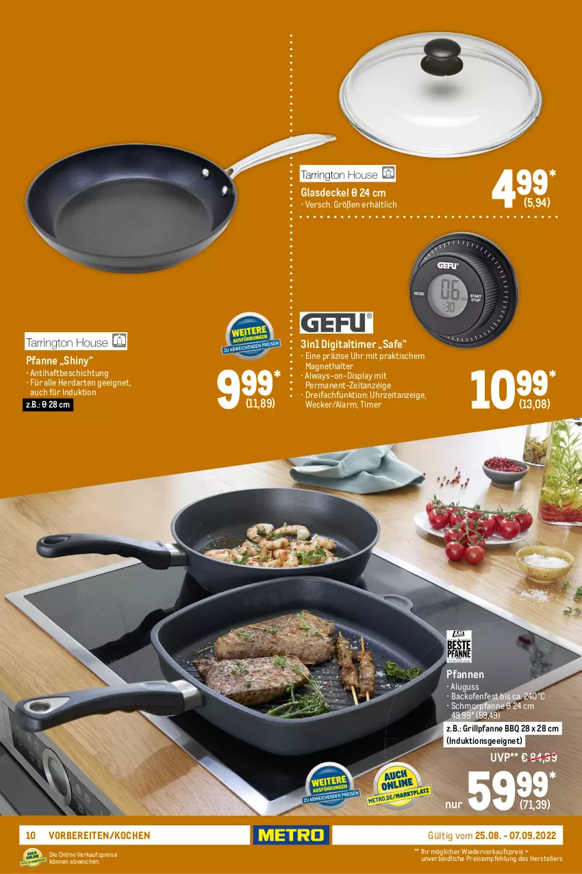 Aktueller Prospekt Metro - Kochen Spezial - von 25.08 bis 07.09.2022 - strona 10 - produkty: Alwa, Always, backofen, braten, decke, Deckel, edelstahl, eier, eis, elle, Glasdeckel, grill, Grillpfanne, herdarten, kräuter, kräutern, lachs, leine, messer, natur, obst, Ofen, pfanne, pfannen, reis, rezept, schmorpfanne, schüssel, spargel, Spezi, spülmaschinen, teller, Ti, timer, tisch, uhr, weck, Zerkleinerer