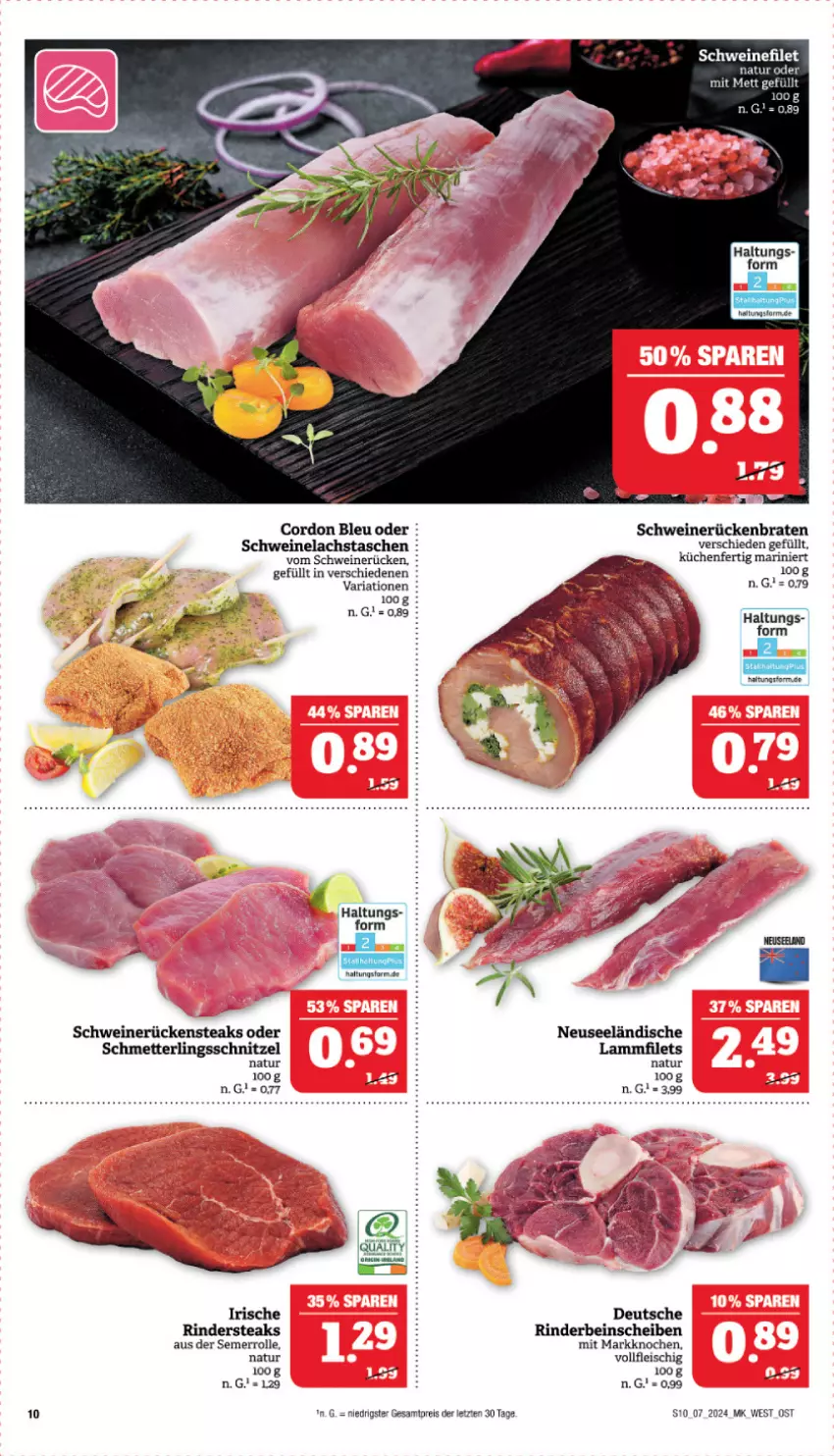 Aktueller Prospekt Marktkauf - Prospekt - von 11.02 bis 17.02.2024 - strona 10 - produkty: braten, cordon bleu, eis, filet, filets, fleisch, küche, Küchen, lachs, lamm, Lammfilets, Mett, natur, reis, Ria, rind, rinder, Rindersteak, Rückenbraten, Rückensteak, rückensteaks, Schmetterling, schnitzel, schwein, schweine, Schweinelachs, schweinerücken, steak, steaks, Tasche, taschen, Ti, wein, weine, ZTE