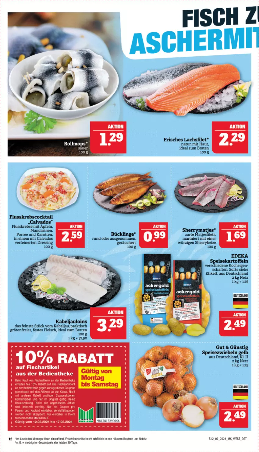 Aktueller Prospekt Marktkauf - Prospekt - von 11.02 bis 17.02.2024 - strona 12 - produkty: auer, Bau, braten, coupon, deka, dressing, eis, filet, fisch, fleisch, frischfisch, ideal zum braten, karotten, Krebs, lachs, lachsfilet, mandarine, mandarinen, natur, reis, Ti, tisch, ZTE, zwiebel, zwiebeln