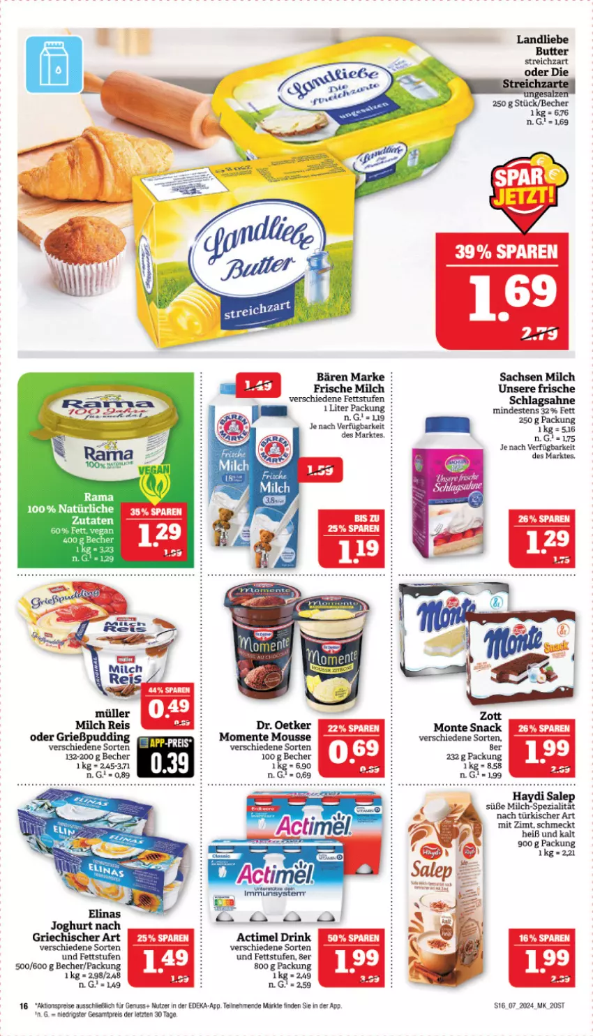 Aktueller Prospekt Marktkauf - Prospekt - von 11.02 bis 17.02.2024 - strona 16 - produkty: actimel, actimel drink, aktionspreis, Becher, butter, deka, drink, eis, frische milch, landliebe, milch, monte, Müller, nuss, reis, sac, sahne, schlagsahne, snack, Spezi, Streichzart, Ti, ZTE