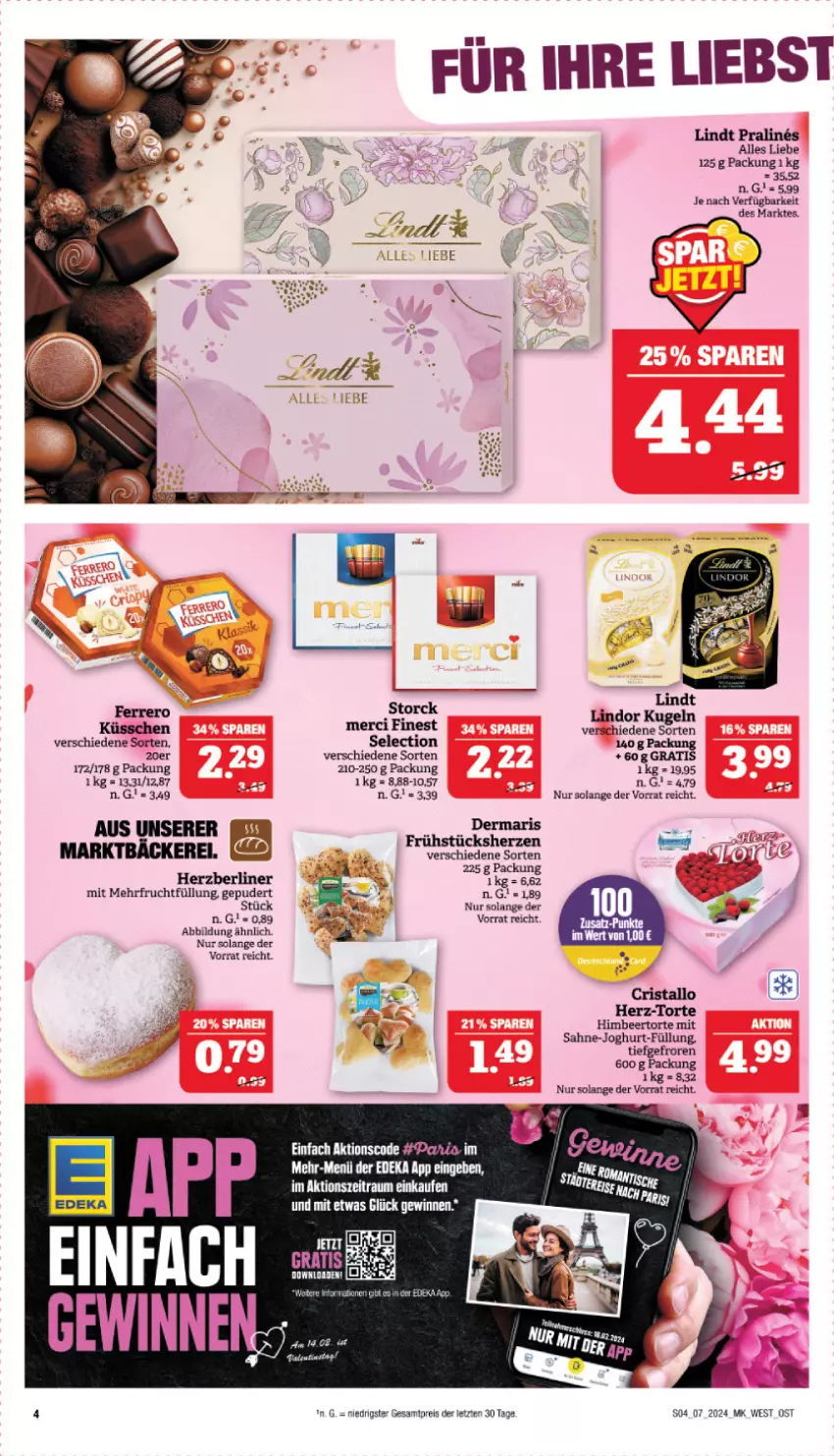 Aktueller Prospekt Marktkauf - Prospekt - von 11.02 bis 17.02.2024 - strona 4 - produkty: berliner, deka, eis, ferrero, Ferrero Küsschen, frucht, himbeer, joghur, joghurt, Kugel, LG, lindt, merci, reis, sahne, Ti, torte, ZTE