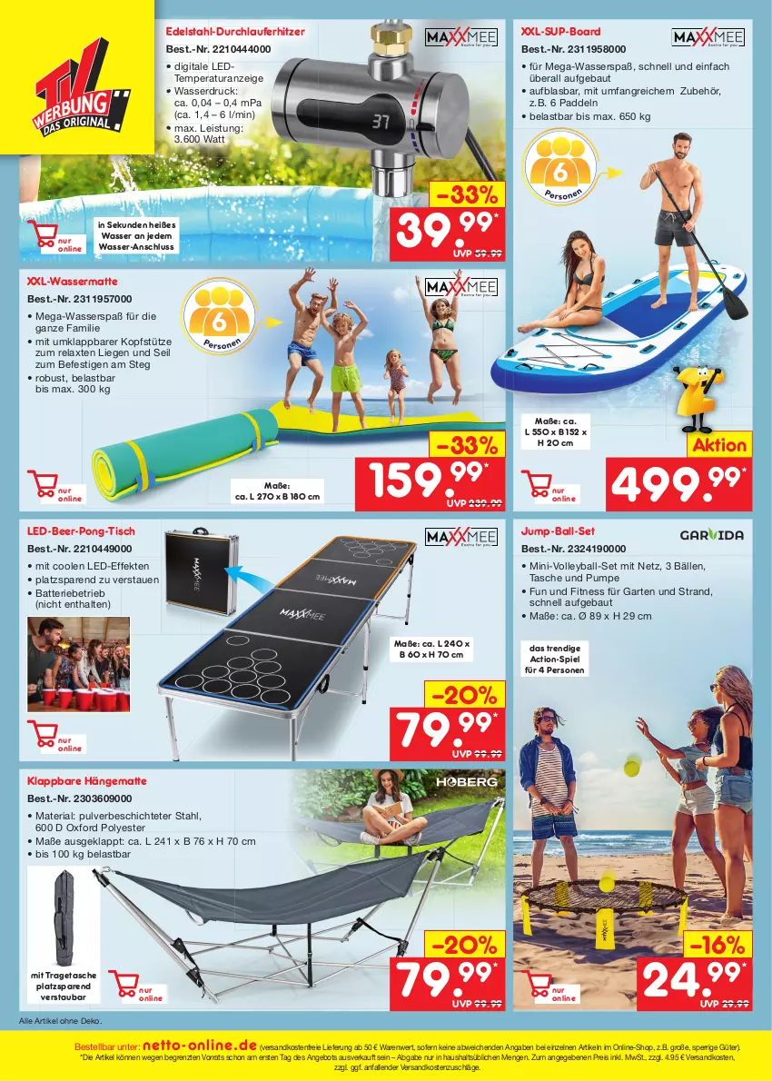 Aktueller Prospekt Netto Marken-Discount - Filial-Angebote - von 22.08 bis 27.08.2022 - strona 50 - produkty: angebot, ball, batterie, Bau, edelstahl, eis, Garten, hängematte, kopfstütze, Liege, ndk, reis, rel, Ria, Tasche, Ti, tisch, tragetasche, versandkostenfrei, wasser, ZTE