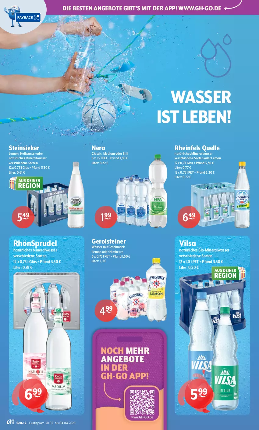 Aktueller Prospekt Getraenke Hoffmann - Prospekte - von 30.03 bis 04.04.2026 - strona 2 - produkty: Alwa, angebot, angebote, beere, bio, elle, gerolsteine, gerolsteiner, himbeer, himbeere, mac, mineralwasser, natürliches mineralwasser, rheinfels quelle, RhönSprudel, Sprudel, steiner, Steinsieker, Ti, vilsa, wasser