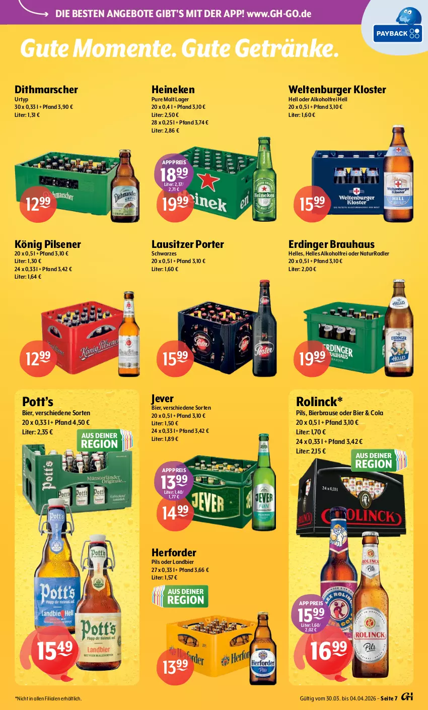 Aktueller Prospekt Getraenke Hoffmann - Prospekte - von 30.03 bis 04.04.2026 - strona 7 - produkty: alkohol, angebot, angebote, bier, brause, burger, cola, eis, elle, ente, erdinger, getränk, getränke, heineken, jever, könig pilsener, mars, natur, pils, pilsener, radler, reis, Ti, urtyp