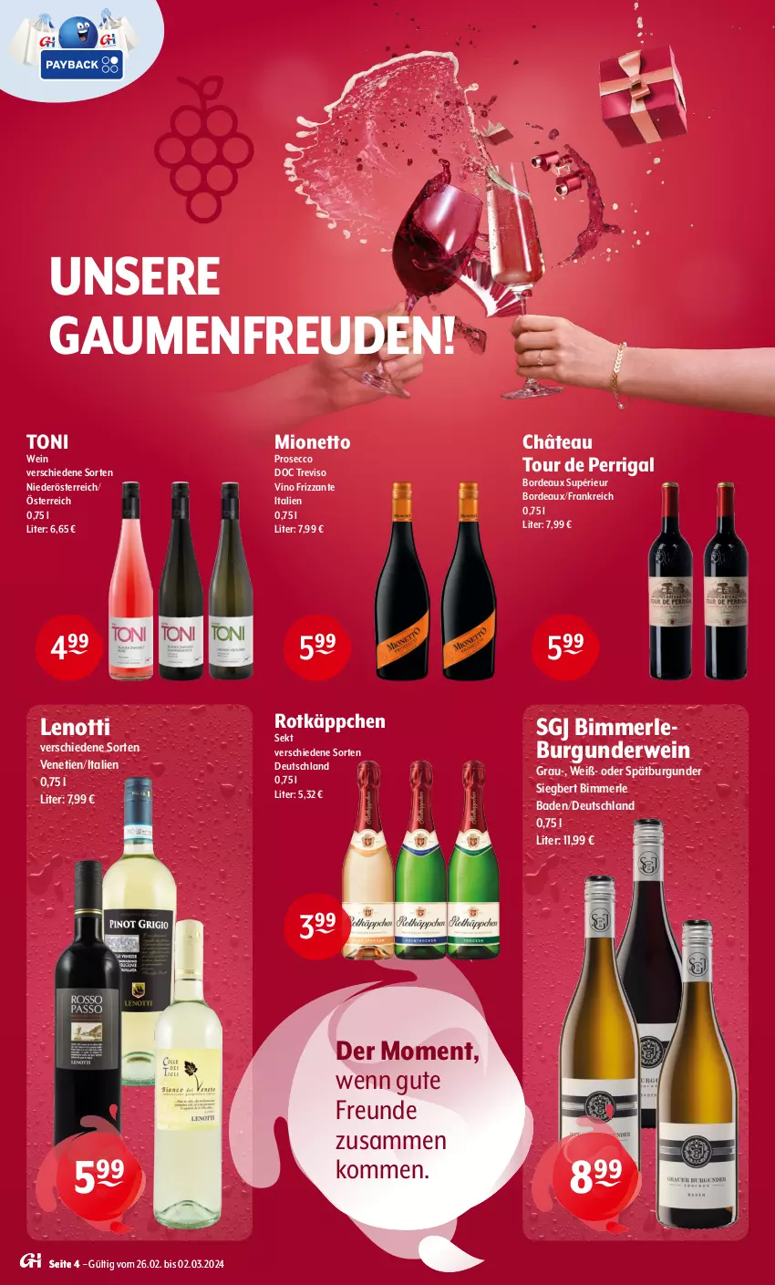 Aktueller Prospekt Getraenke Hoffmann - Prospekte - von 26.02 bis 02.03.2024 - strona 4 - produkty: Bad, burgunder, ecco, frizzante, merl, mionetto, prosecco, rotkäppchen, rwe, sekt, spätburgunder, Ti, wein