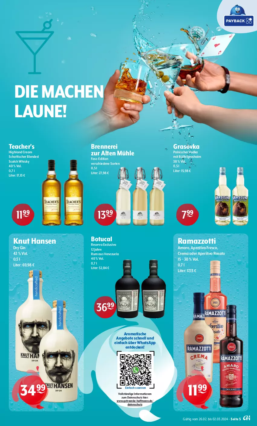 Aktueller Prospekt Getraenke Hoffmann - Prospekte - von 26.02 bis 02.03.2024 - strona 5 - produkty: amaro, angebot, angebote, aperitivo rosato, blended scotch, blended scotch whisky, decke, dry gin, gin, LG, mac, rama, ramazzott, ramazzotti, rosato, rum, schott, scotch, scotch whisky, Ti, tisch, tuc, vodka, whisky, zott