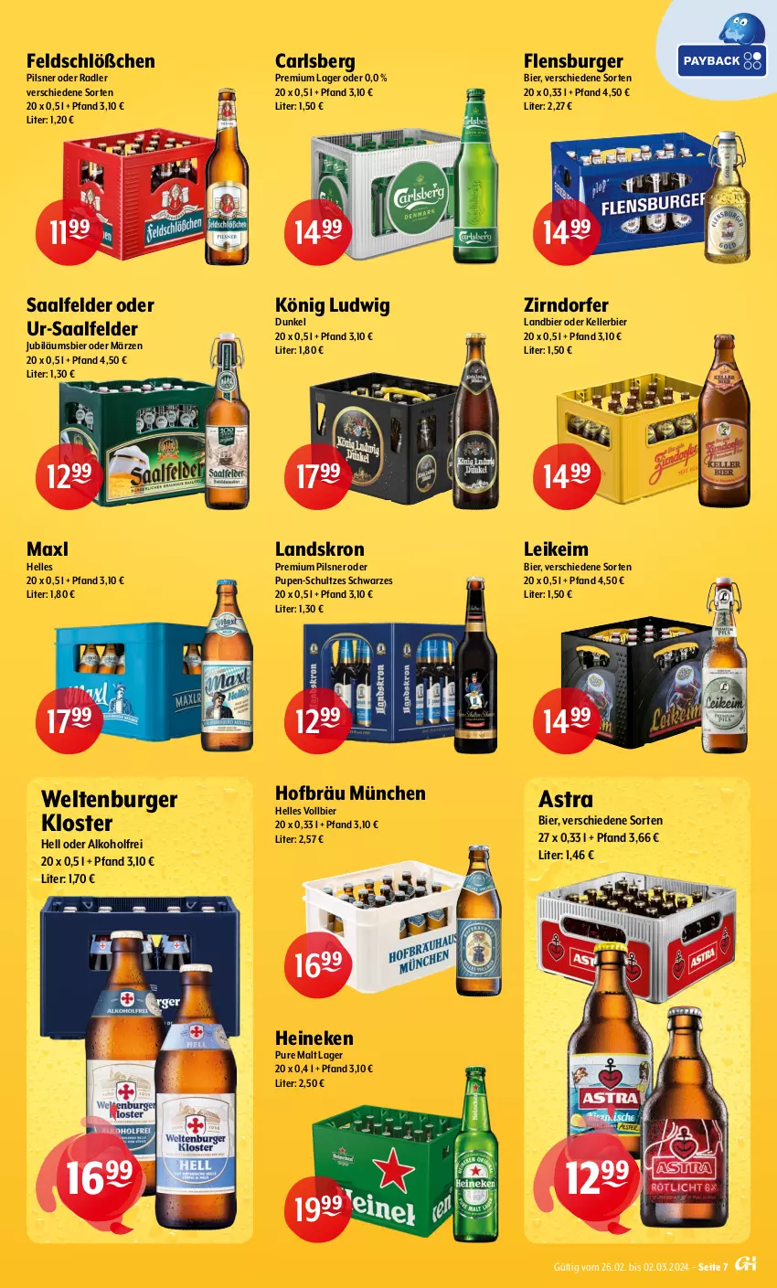 Aktueller Prospekt Getraenke Hoffmann - Prospekte - von 26.02 bis 02.03.2024 - strona 7 - produkty: alkohol, Astra, bier, burger, carlsberg, elle, flensburger, heineken, Jubiläums, kellerbier, Maxl Helles, oder radler, pils, pilsner, premium pils, radler, Saalfelder, Ti