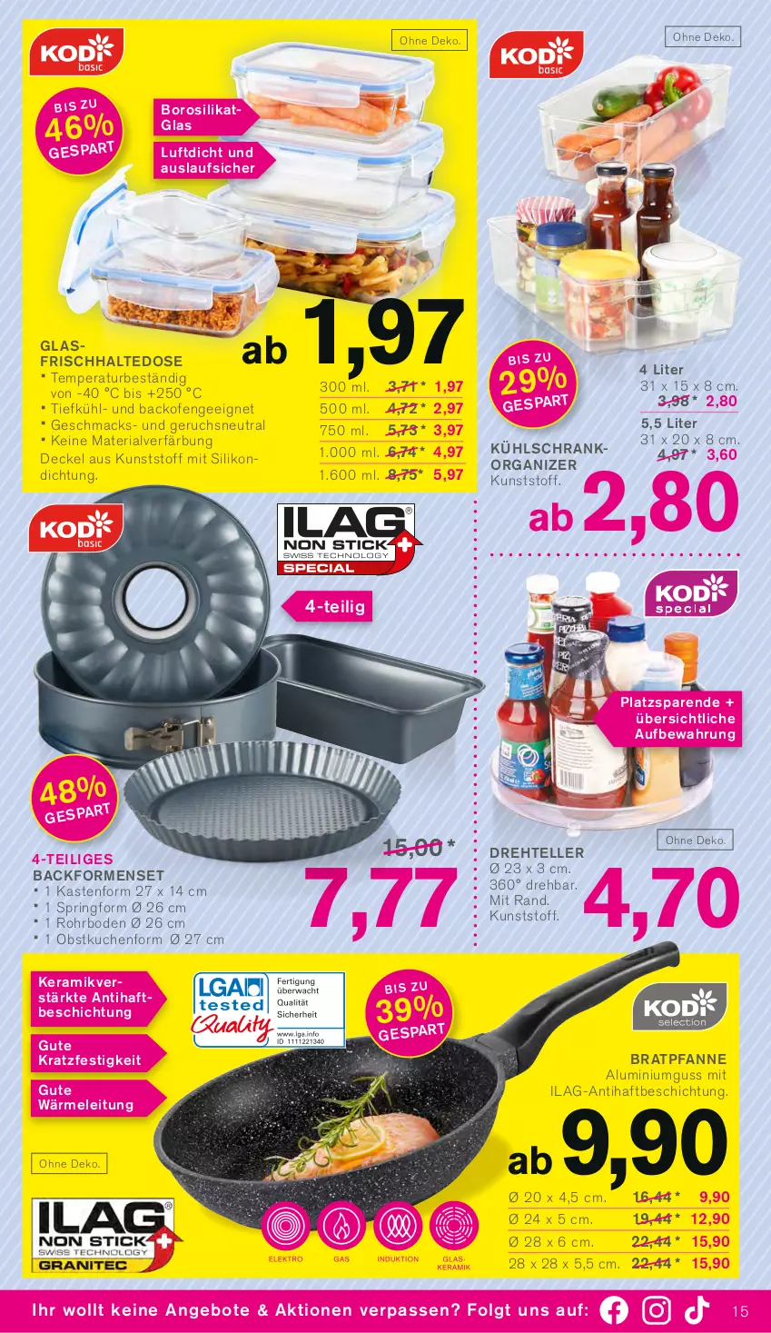 Aktueller Prospekt Kodi - Prospekte - von 18.11 bis 23.11.2023 - strona 15 - produkty: angebot, angebote, Backform, backofen, bratpfanne, decke, Deckel, elle, ilag, kuchen, kühlschrank, LG, mac, obst, Ofen, pfanne, Ria, ring, Schrank, Springform, teller, Ti