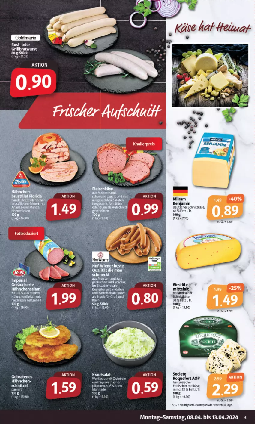 Aktueller Prospekt Markant - Prospekte - von 08.04 bis 13.04.2024 - strona 3 - produkty: braten, bratwurst, deutscher schnittkäse, eis, grill, grillbratwurst, Käse, Kraut, krautsalat, marinade, milram, reis, salat, schnittkäse, schnitzel, Ti, wurst, ZTE