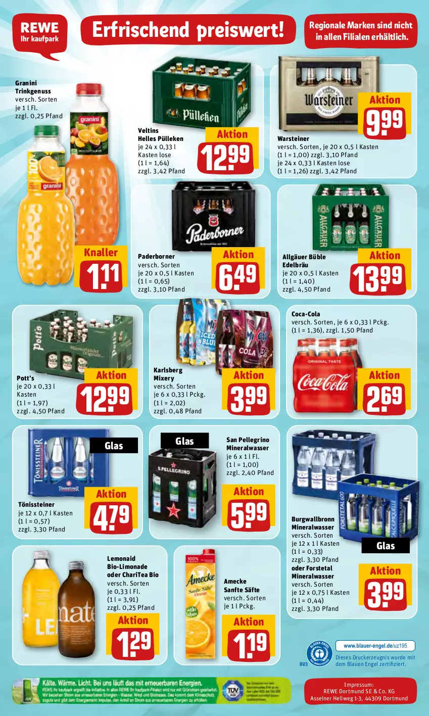 Aktueller Prospekt Rewe - REWE Ihr Kaufpark - von 20.06 bis 25.06.2022 - strona 24 - produkty: Alwa, amecke, bio, burgwallbronn, coca-cola, cola, drucker, eis, elle, Engel, Forstetal, granini, karlsberg, karlsberg mixery, kerze, LG, limo, limonade, mineralwasser, Mixer, mixery, nuss, reis, säfte, san pellegrino, steiner, Ti, veltins, warsteiner, wasser