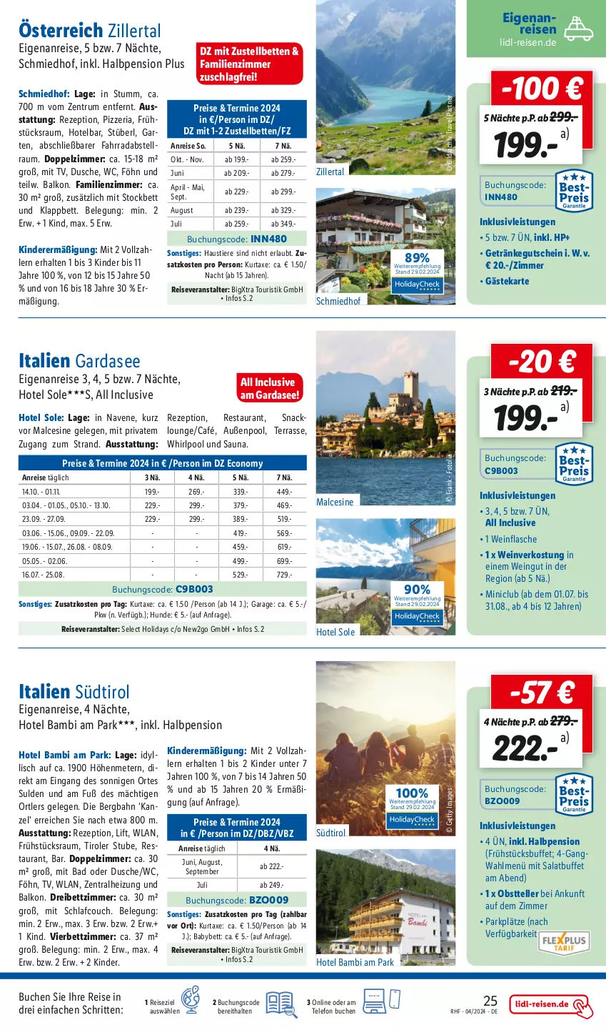 Aktueller Prospekt Lidl - April Reise-Highlights - von 27.03 bis 30.04.2024 - strona 25 - produkty: aust, axe, Bad, bett, Betten, buch, Couch, dusche, eis, elle, Fahrrad, flasche, getränk, getränke, gutschein, HP, inklusivleistungen, italien gardasee, Kinder, kurtaxe, mab, obst, pool, pril, reis, reiseveranstalter, rezept, Ria, rum, salat, snack, Stier, stube, telefon, teller, Ti, Tiere, wein, Whirlpool