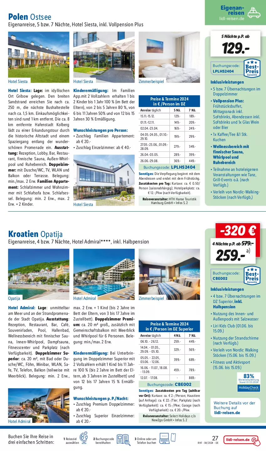 Aktueller Prospekt Lidl - April Reise-Highlights - von 27.03 bis 30.04.2024 - strona 27 - produkty: aust, axe, Bad, bett, bier, Brei, buch, drink, drinks, dusche, eis, elle, ente, gin, grill, inklusivleistungen, kaffee, Kinder, kuchen, kurtaxe, pool, reis, reiseveranstalter, rezept, salz, schirme, schlafsofa, schlafzimmer, snack, Sofa, Sport, Stier, tee, telefon, Ti, Tiere, wasser, wein, wellnessbereich, Whirlpool, zimmerbeispiel