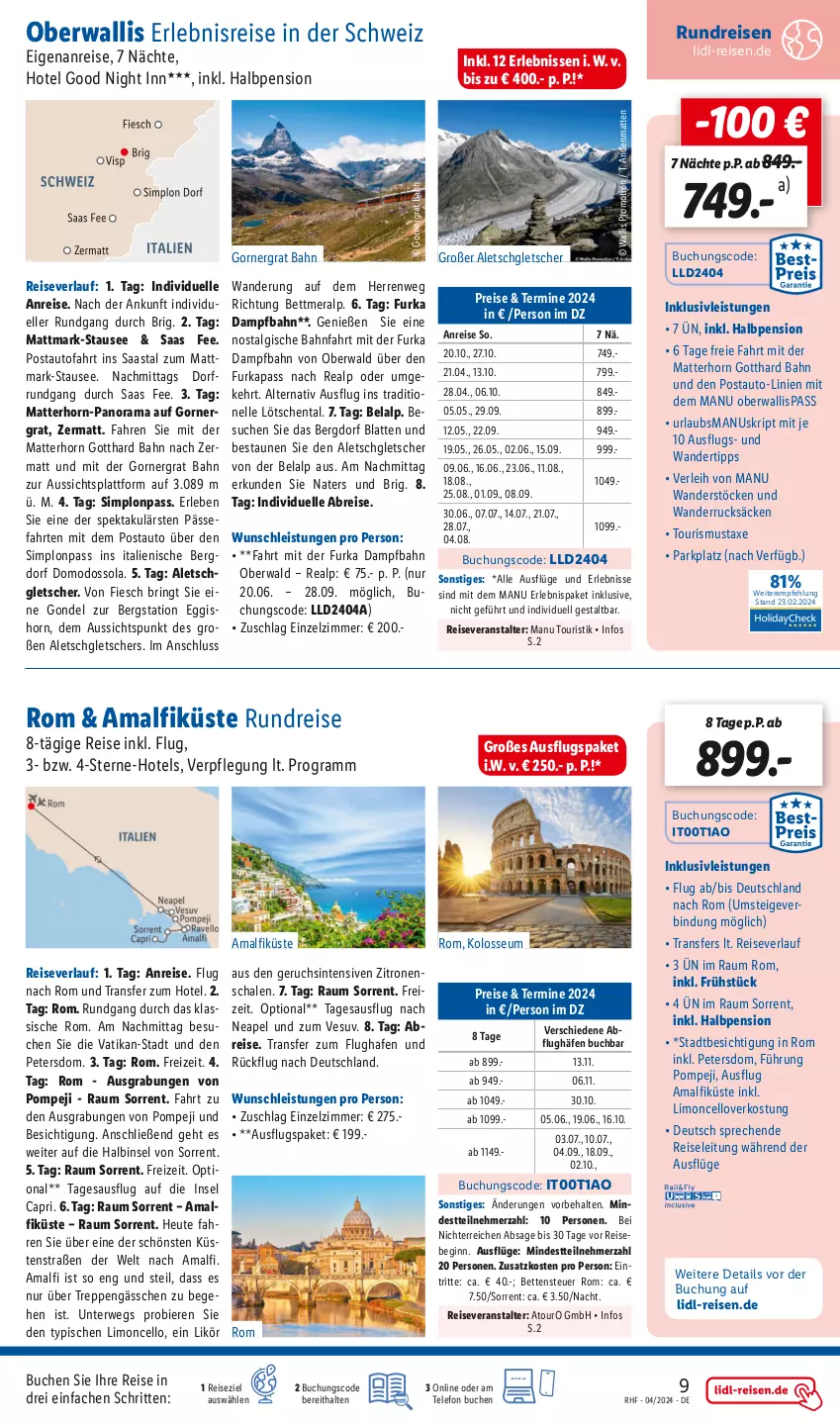 Aktueller Prospekt Lidl - April Reise-Highlights - von 27.03 bis 30.04.2024 - strona 9 - produkty: auto, axe, bett, Betten, bier, Biere, Brei, buch, Cap, eis, elle, gin, Heu, individuelle abreise, inklusivleistungen, latte, Letscho, LG, likör, limo, rama, reis, reiseveranstalter, reiseverlauf, ring, rwe, Schal, Schale, sim, telefon, Ti, zitrone, zitronen