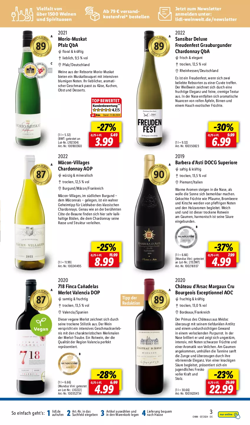 Aktueller Prospekt Lidl - Highlights in der Weinwelt - von 01.07 bis 31.07.2024 - strona 3 - produkty: asti, beere, Birnen, brie, brombeere, burgunder, chardonnay, cuvée, dessert, desserts, elle, erde, frucht, früchte, grauburgunder, Holz, Käse, kirsch, kirsche, korb, kraft, kuchen, mac, merl, merlot, ndk, Nuance, obst, pflaume, reifen, rotwein, sac, saft, spirituosen, Ti, tisch, versandkostenfrei, wein, weine, Weißwein, wolle