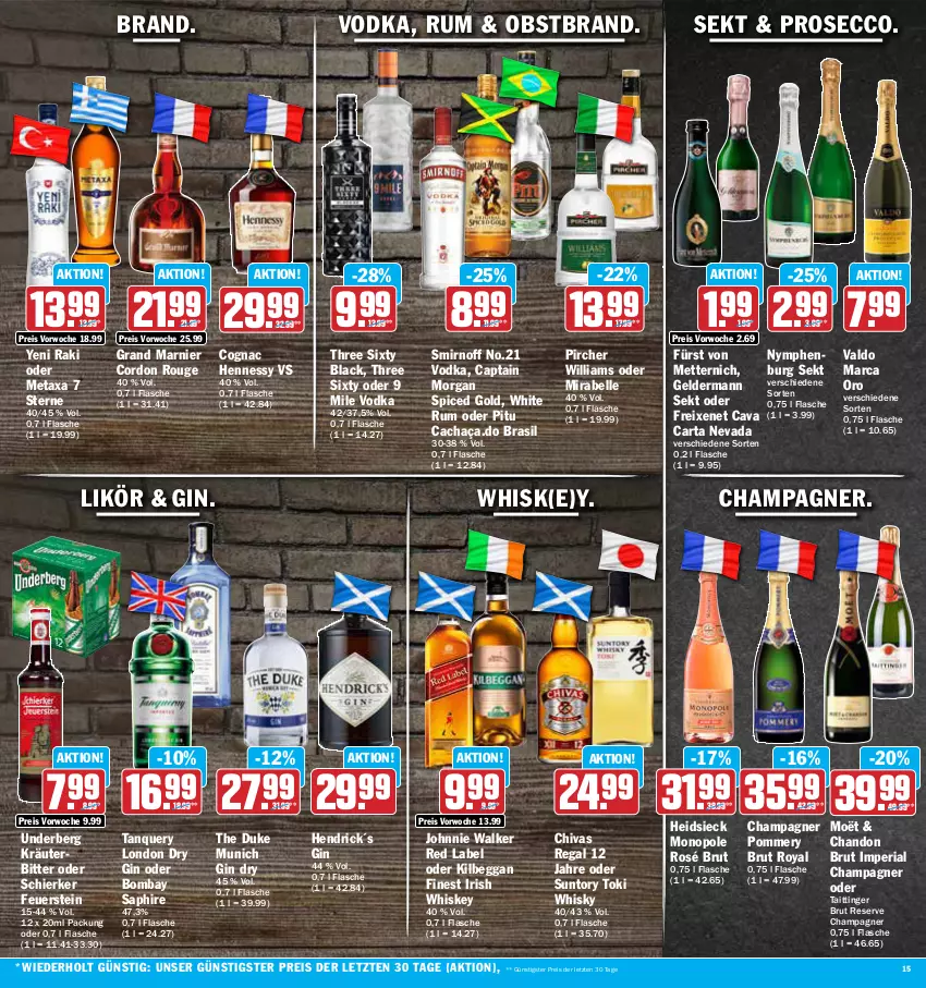 Aktueller Prospekt Aez - Prospekte - von 20.11 bis 25.11.2023 - strona 15 - produkty: brut, cachaça, Cap, captain morgan, Cava, champagne, champagner, Cognac, dry gin, ecco, eis, elle, flasche, freixenet, geldermann, gin, irish whiskey, johnnie walker, kilbeggan, kräuter, lack, likör, london dry, london dry gin, Metaxa, Mett, metternich, obst, Obstbrand, pircher, prosecco, regal, reis, Ria, rouge, rum, sekt, smirnoff, Three Sixty, Ti, underberg, valdo, vodka, whiskey, whisky, white rum, yeni raki, ZTE