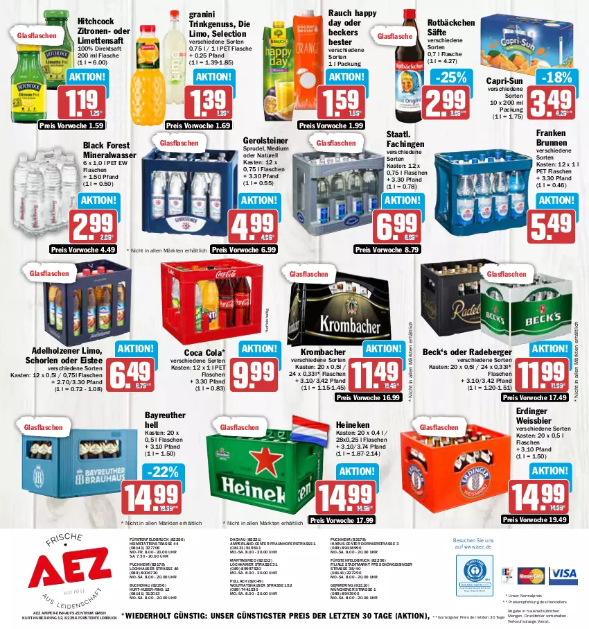 Aktueller Prospekt Aez - Prospekte - von 20.11 bis 25.11.2023 - strona 16 - produkty: adelholzener, AEZ, Alwa, Berger, bier, black forest, brunnen, buch, Cap, capri-sun, cola, direktsaft, drucker, eis, eistee, elle, Engel, ente, erdinger, fisch, flasche, franken brunnen, Germ, gerolsteine, gerolsteiner, glasflasche, granini, Happy Day, heineken, Holz, kerze, krombache, krombacher, lack, limette, limetten, limo, Mett, metten, mineralwasser, natur, nuss, perla, radeberger, Rauch, reis, rel, ring, rum, saft, säfte, schorle, Sprudel, Staatl. Fachingen, steiner, tee, teller, Ti, uhr, wasser, weissbier, zitrone, zitronen, ZTE