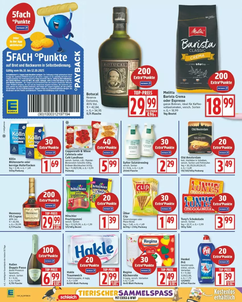 Aktueller Prospekt Edeka - Prospekte - von 06.10 bis 11.10.2025 - strona 10 - produkty: Atari, auto, backwaren, beutel, Blüte, bohne, bohnen, brot, Cognac, coppenrath, deka, doppio passo, dressing, ecco, espresso, flasche, frucht, fruchtgummi, gin, hafer, haferflocken, hakle, hartkäse, hitschler, kaffee, Käse, küche, Küchen, kuchen, küchenrolle, mandel, melitta, oder espresso, Old Amsterdam, passo, pril, prosecco, puma, Ria, salat, salatdressing, schoko, schokolade, sesam, Sesamstangen, spumante, Sylter, Ti, tomate, tomaten, tuc, vollautomaten