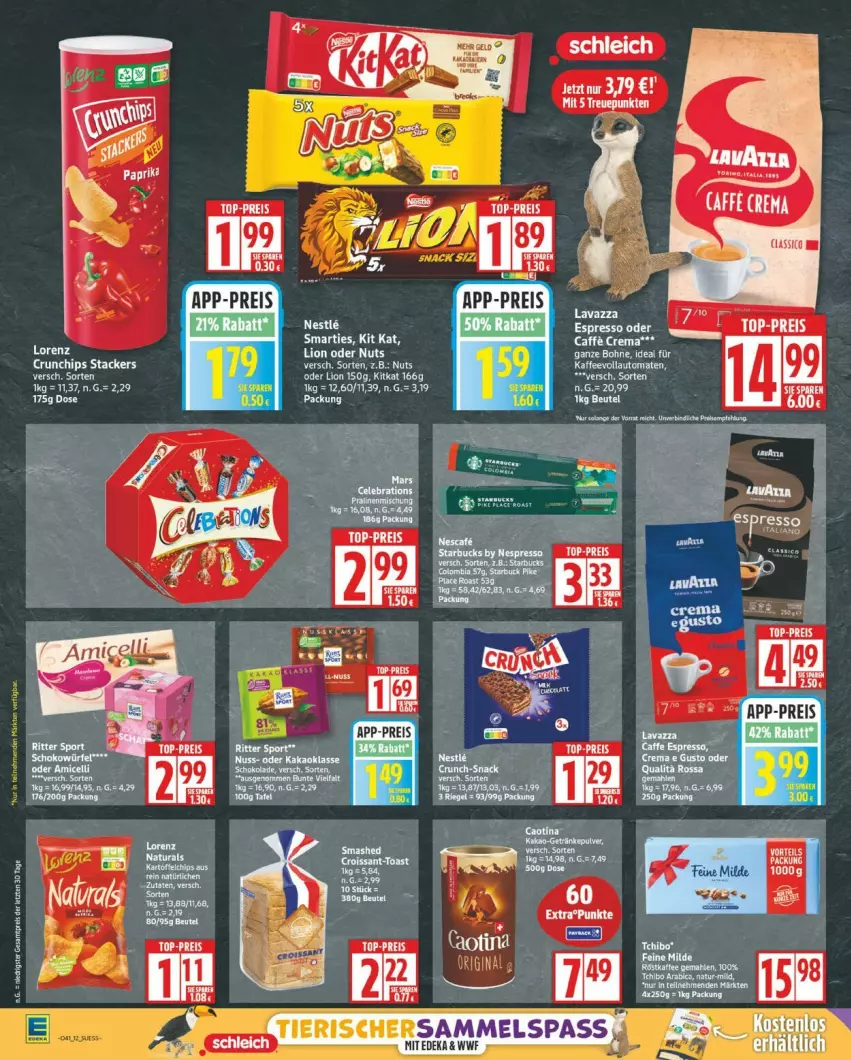 Aktueller Prospekt Edeka - Prospekte - von 06.10 bis 11.10.2025 - strona 12 - produkty: auto, bohne, eis, gin, kaffee, kaffeevollautomat, kaffeevollautomaten, Kit Kat, kitkat, leine, lion, lorenz, pralinen, reis, ritter, ritter sport, smarties, Sport, tee, Ti, tomate, tomaten, top-preis, vollautomaten