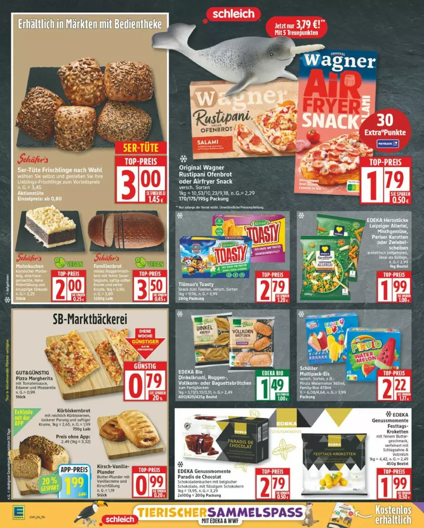 Aktueller Prospekt Edeka - Prospekte - von 06.10 bis 11.10.2025 - strona 6 - produkty: brot, butter, cola, creme, deka, eis, ente, gin, Kette, kirsch, Kroketten, kuchen, Kürbis, kürbiskerne, LG, margherita, mozzarella, nuss, original wagner, pizza, Plunder, reis, rel, rum, saft, salami, Schleich, schoko, schokolade, schokoladen, snack, Ti, tomate, tomaten, top-preis, topper, vanille, wagner